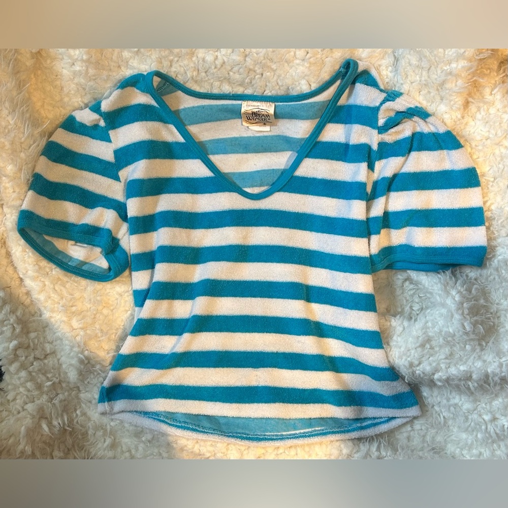 Vintage terry cloth puff sleeve crop top